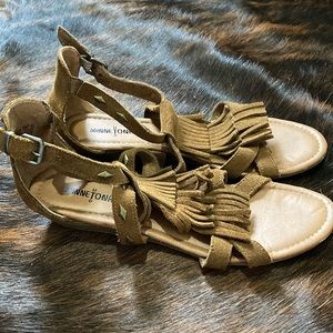 Minnetonka Fringe Wedge Sandals